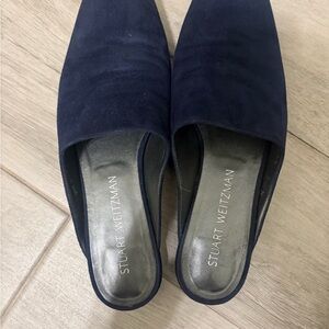 Stuart Weitzman Navy Suede Closed-Toe Slide Mules